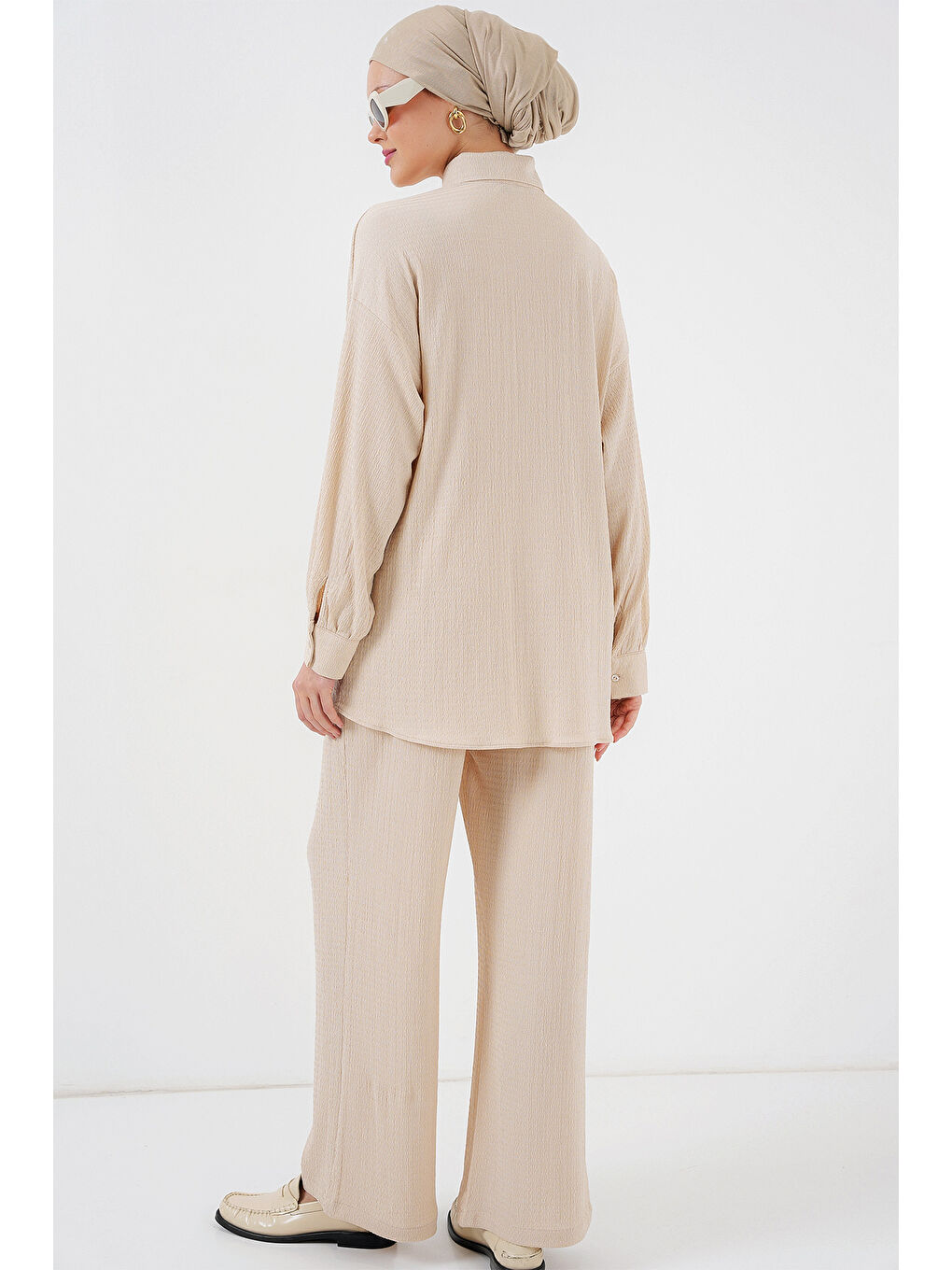 Ekru Kadın Örme Tesettür Alt Üst Takım 6711 - Krem-4