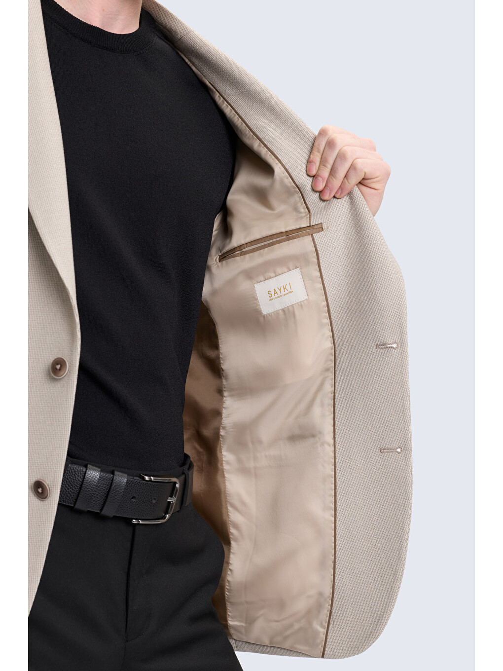 Bej Slim Fit Mono Yaka Klasik Ceket-4