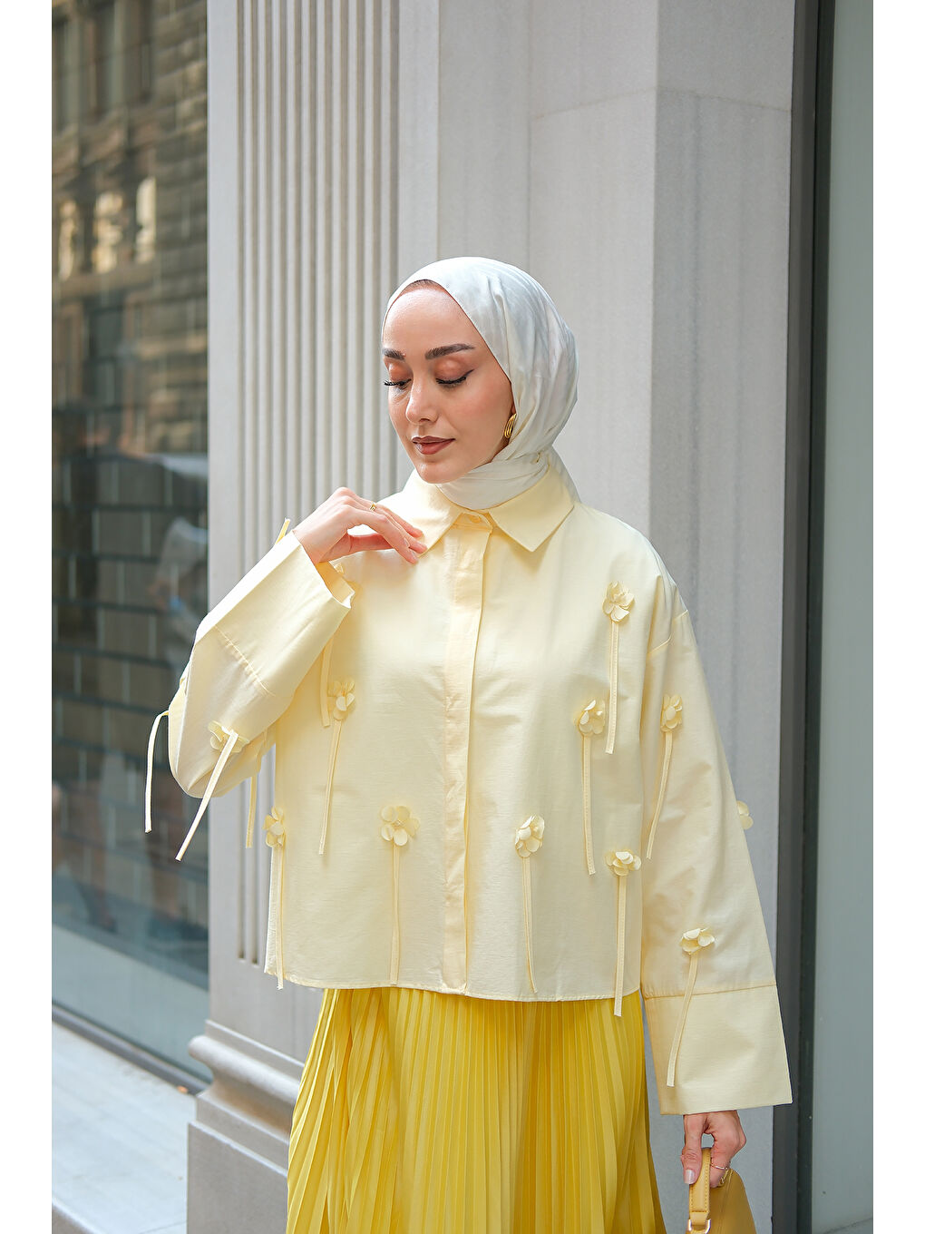 Kadın Çiçek Desenli Gömlek Sarı-2