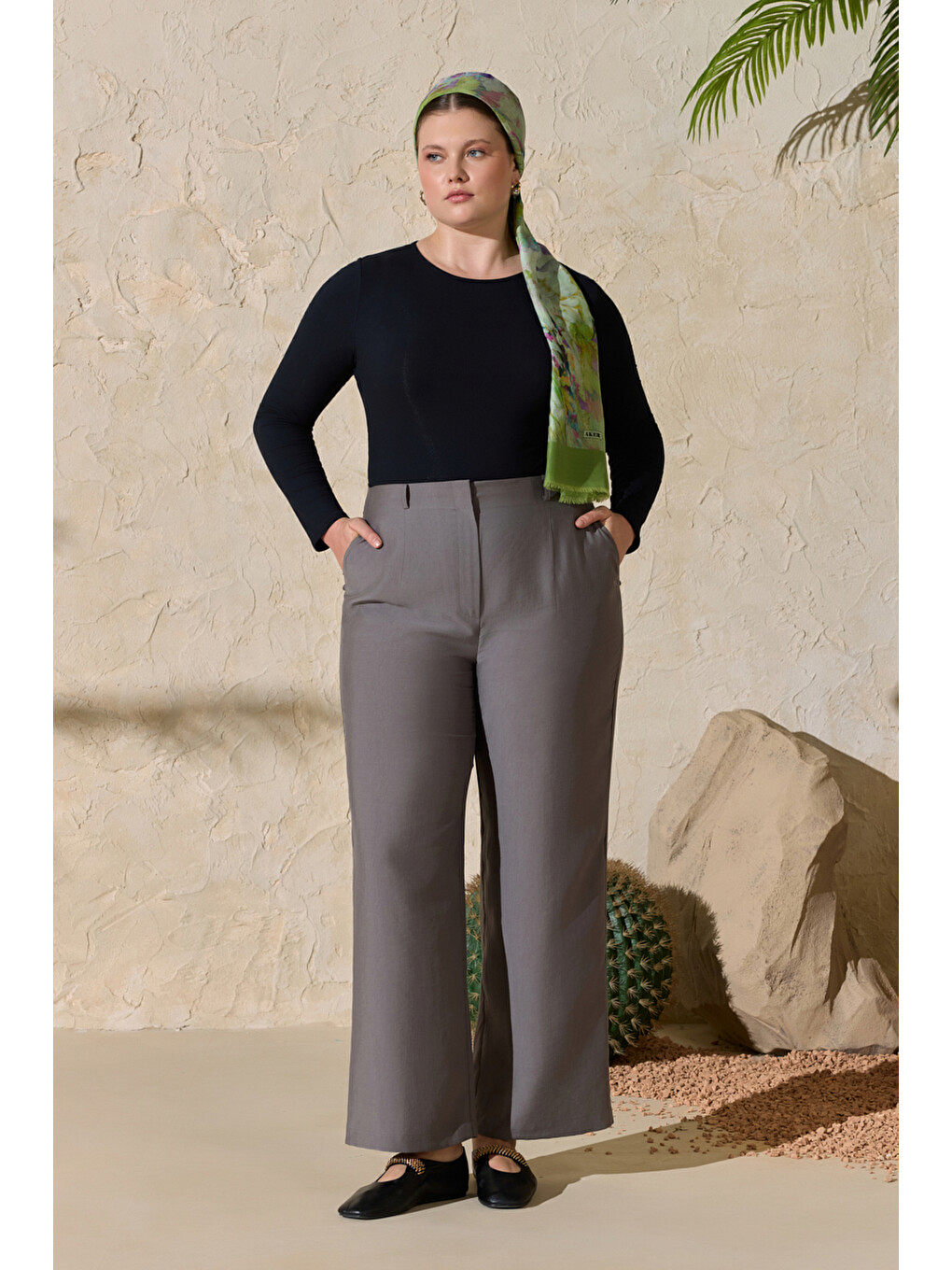 Gri Geniş Paça Pantolon-2