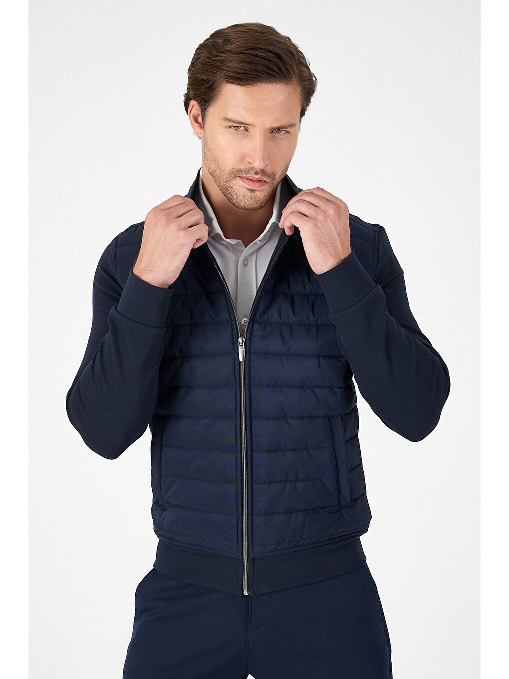 Lacivert Düz Suprem Dik Yaka Astarsız Slim Fit Mont 1007250114