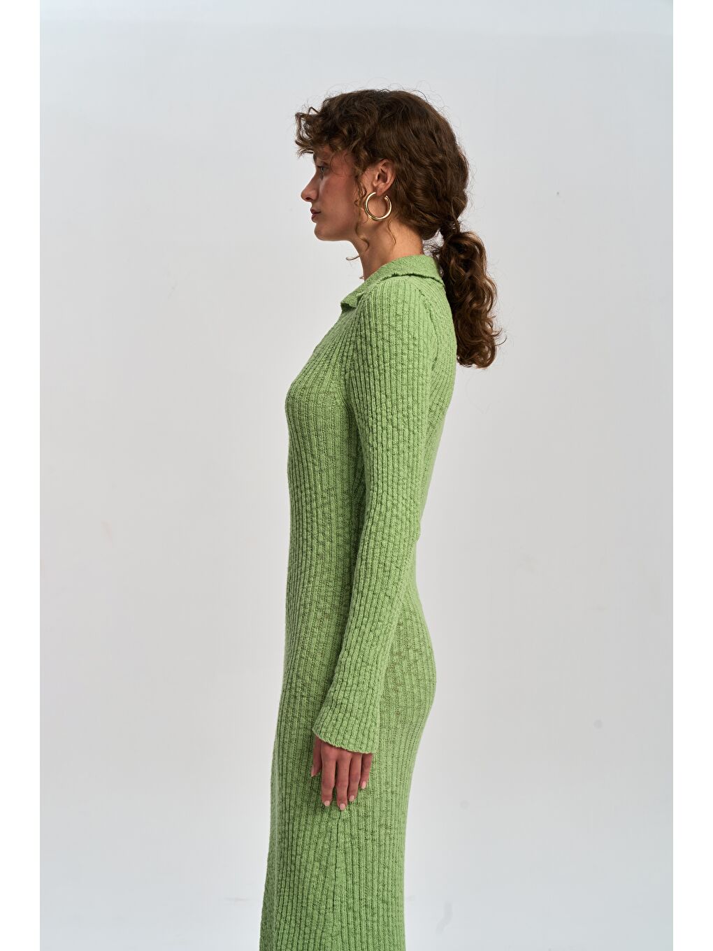 Eloria Polo Yaka Yeşil Triko Elbise-3