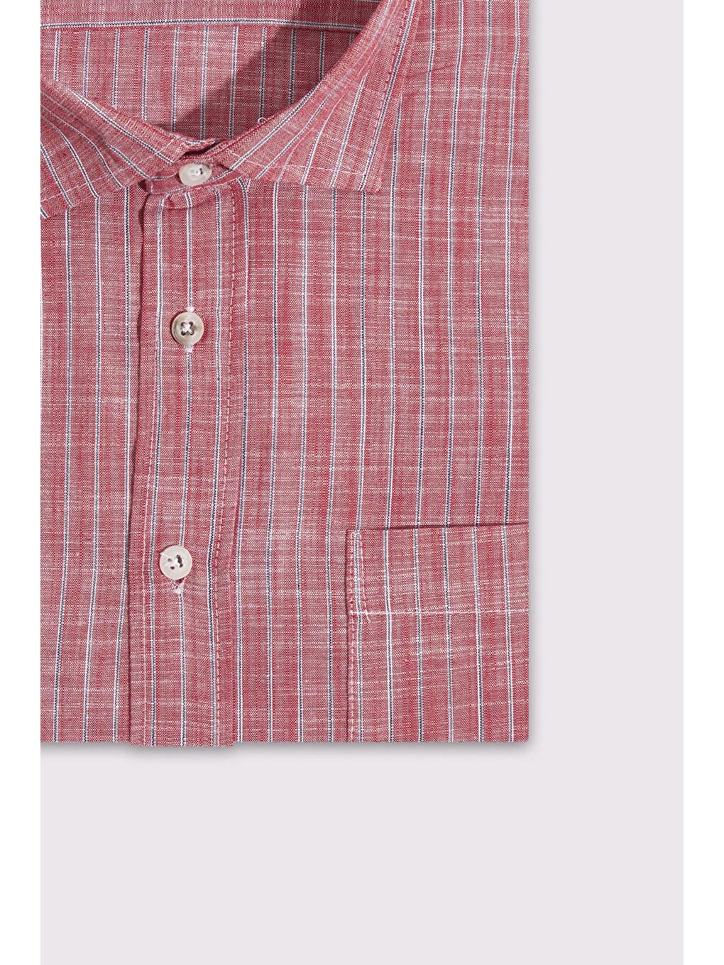 Erkek Battal Büyük Beden Uzun Kollu Çizgili Keten Efektli Spor Yaka Kırmızı Gömlek-2