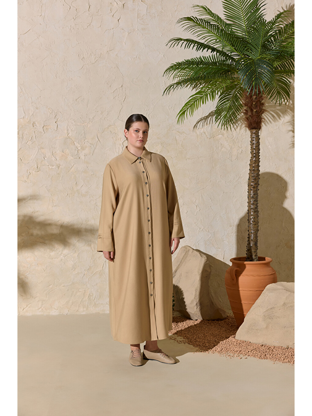 Kahverengi Camel Takma Kol Ferace