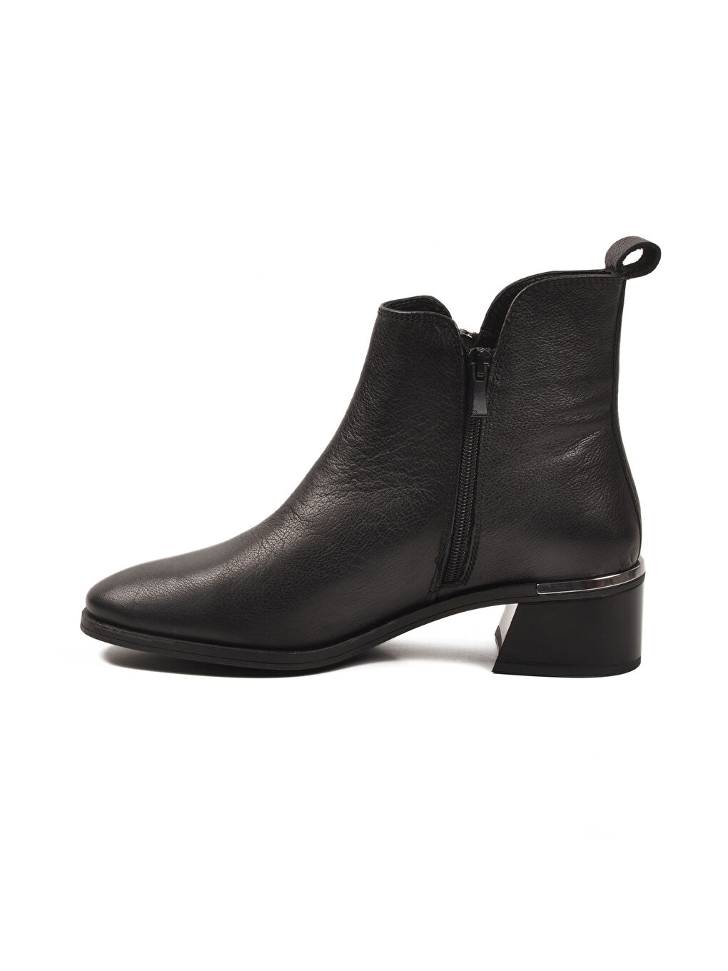 Siyah Hakiki Deri Polarlı Kaymaz Fermuarlı Kadın Topuklu Bot 9780-1 Z-3