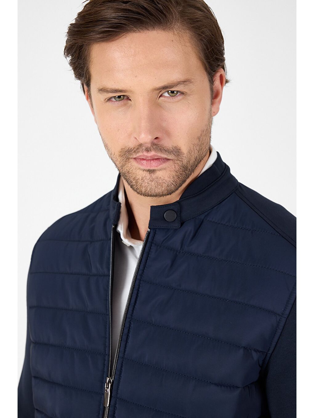 Lacivert Düz Suprem Dik Yaka Astarsız Slim Fit Mont 1007250114-1