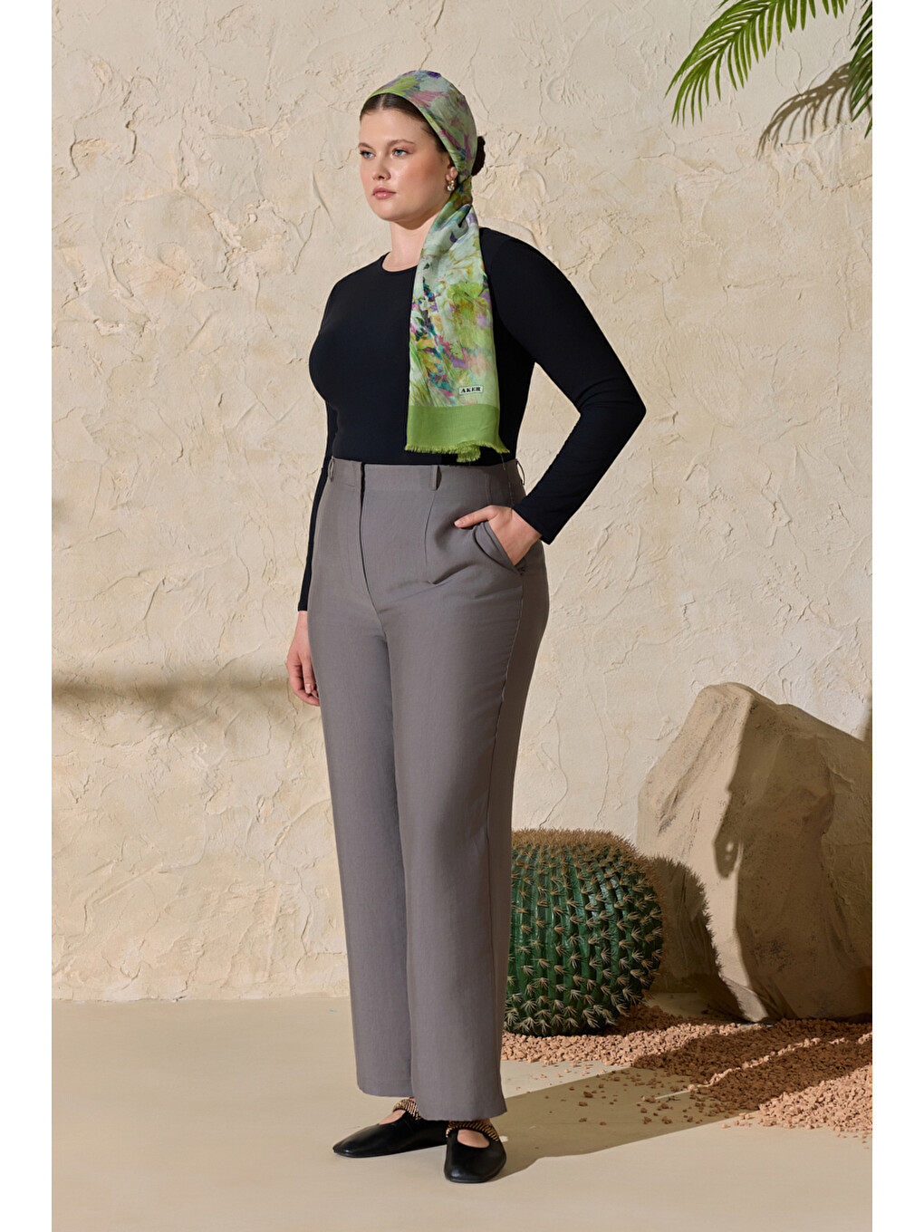 Gri Geniş Paça Pantolon-3