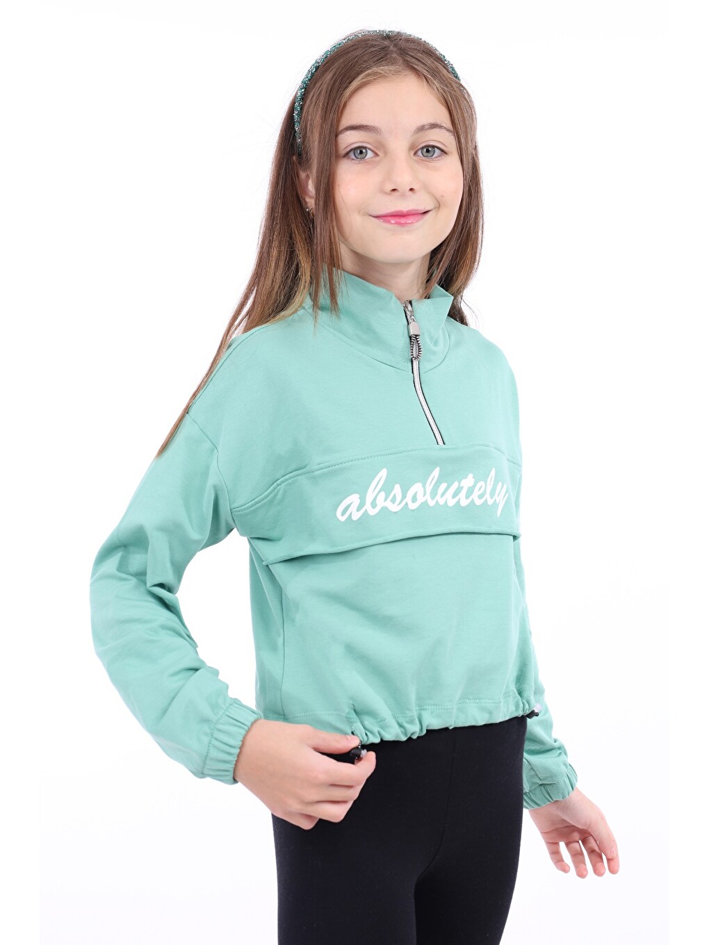 Yeşil Kız Çocuk Baskılı Sweatshirt