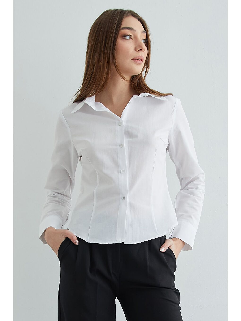 Beyaz Basic Pensli Slim Fit Gömlek