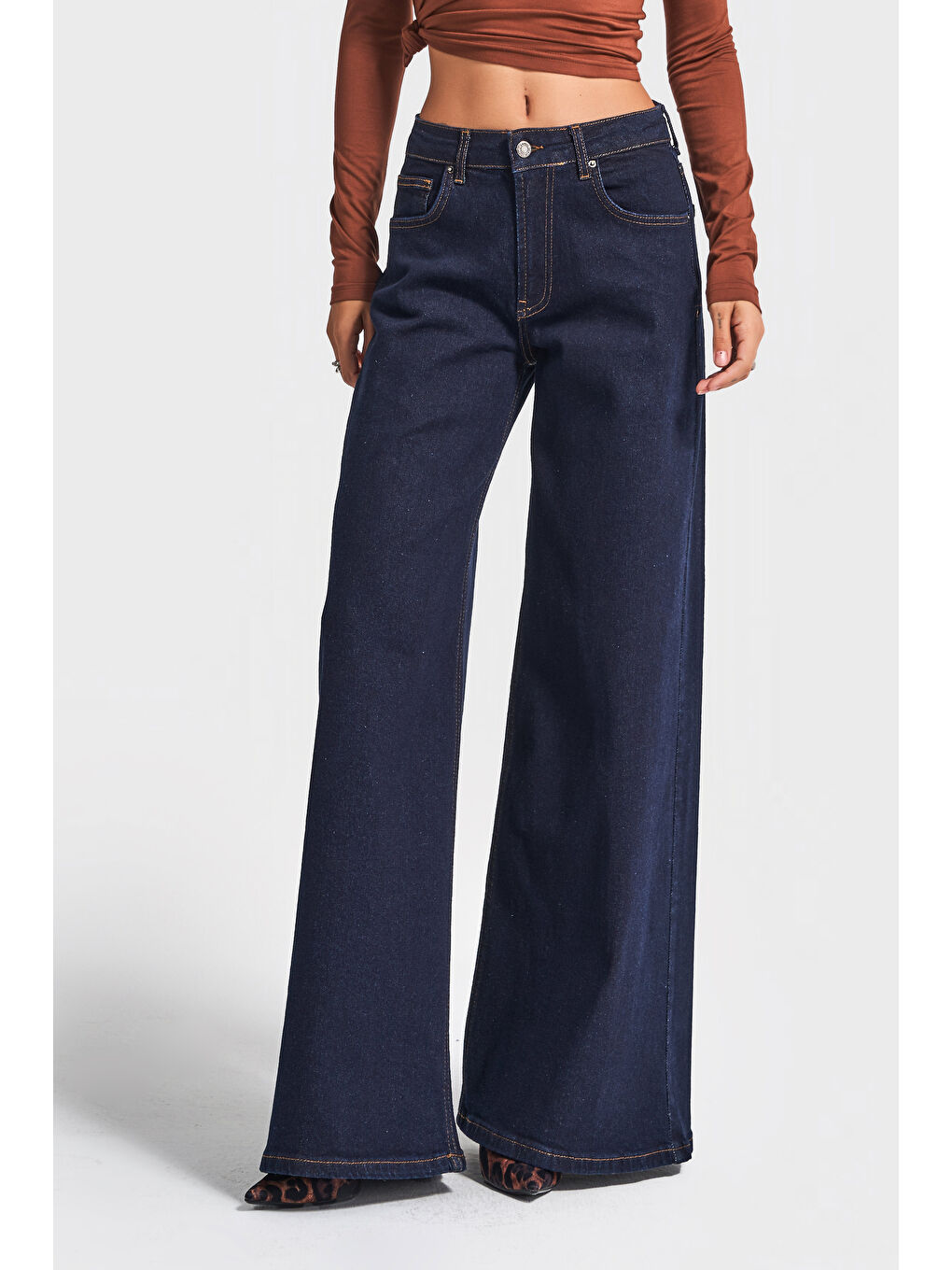 Kadın İndigo Renk 7w5-50 Süper Palazzo Fit Esnek Elastan Kumaş Denim Jean-1