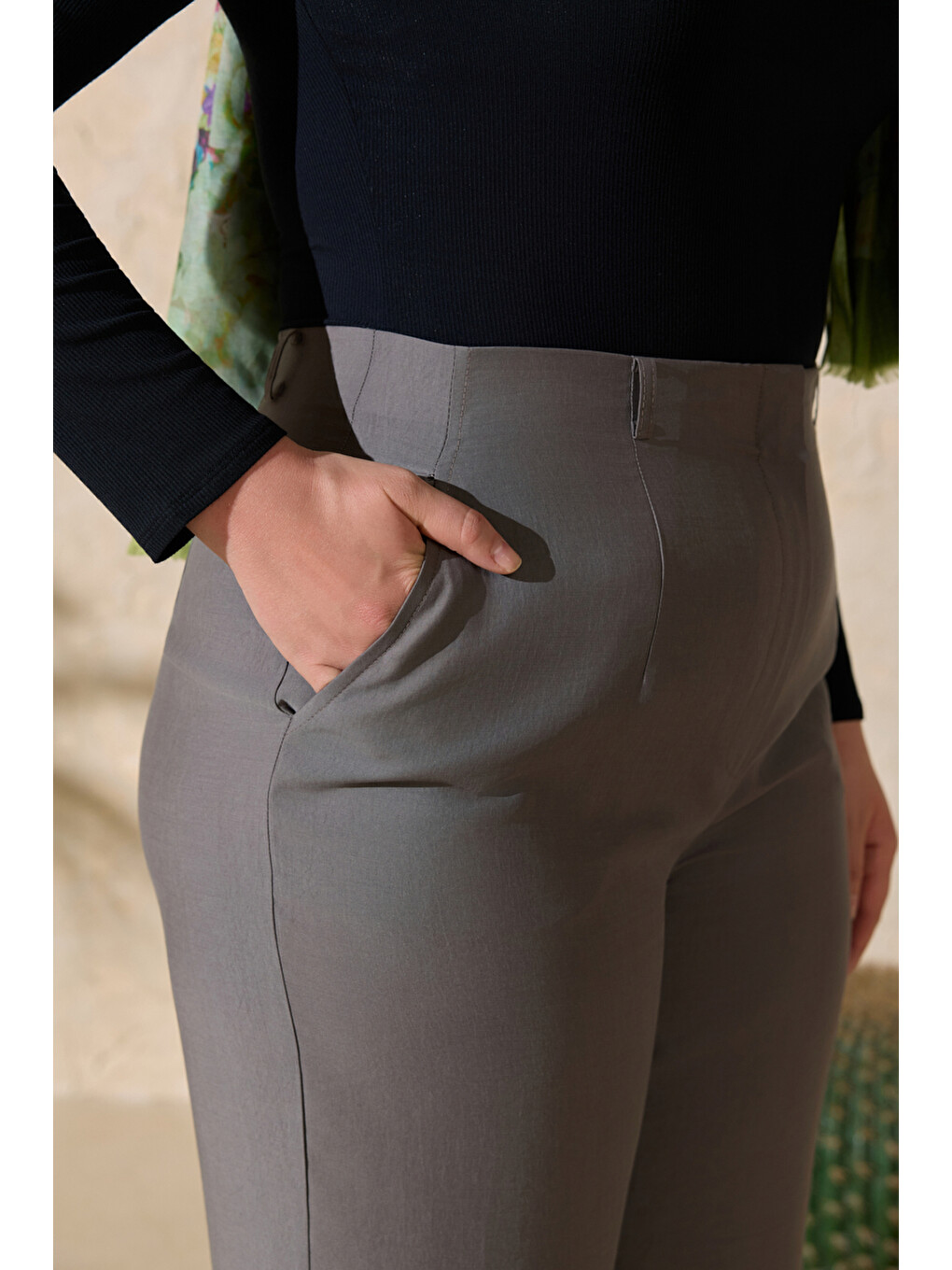 Gri Geniş Paça Pantolon-4