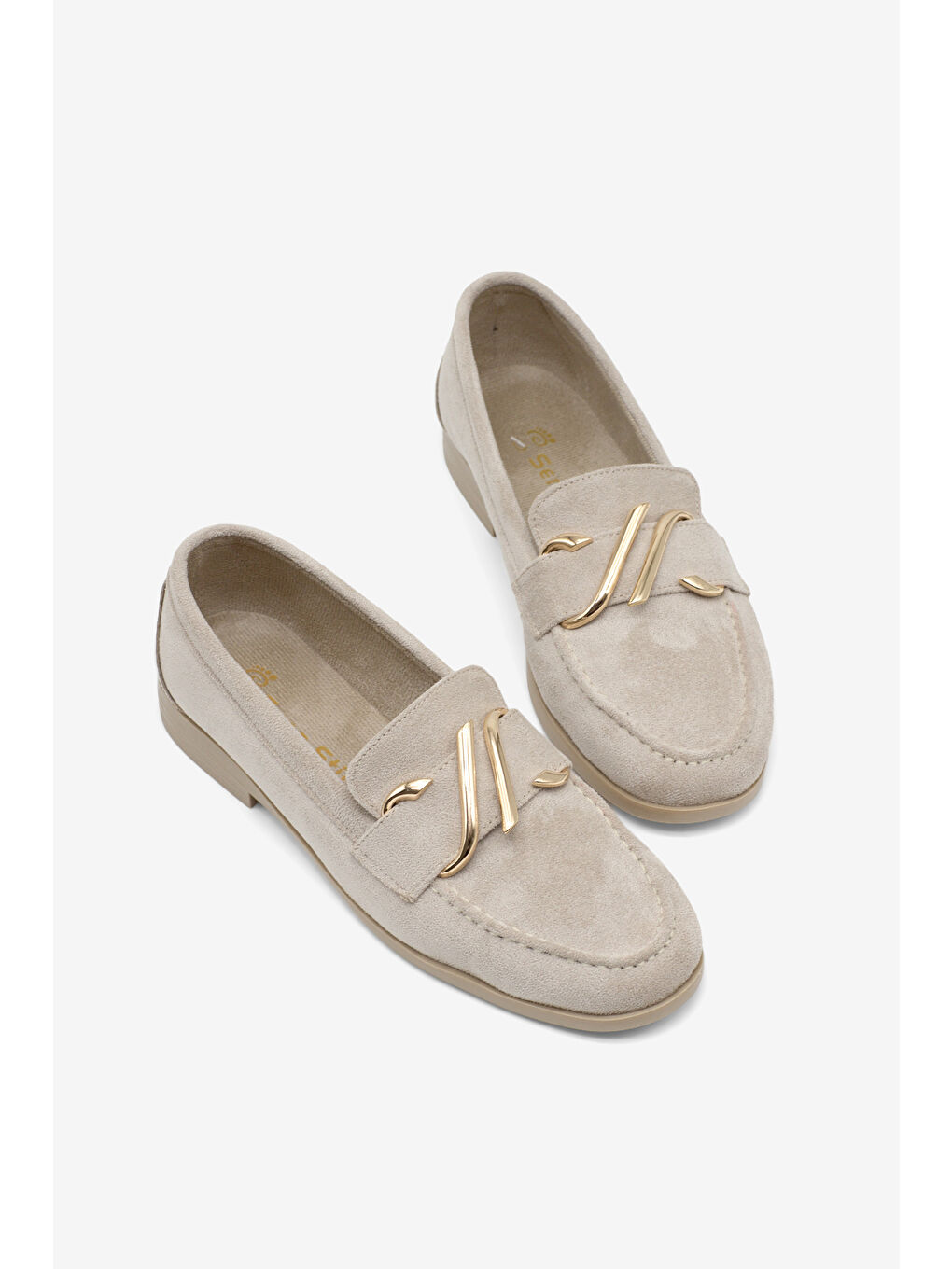 Kadın Bej Kadın Loafer Deri Toka Rahat Taban Detaylı Günlük Babet-4