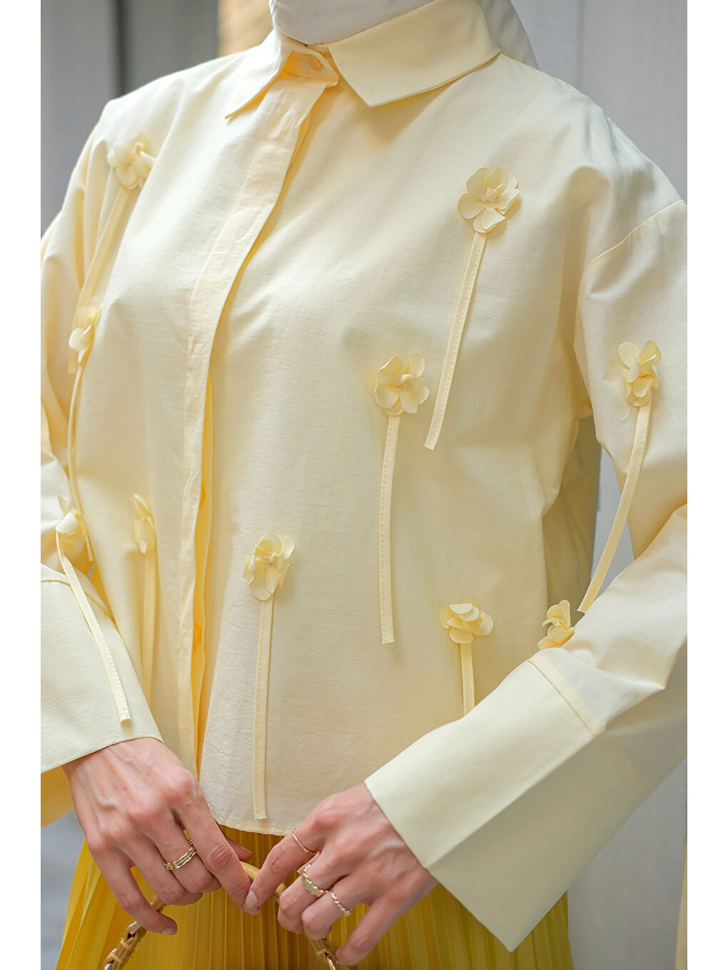 Kadın Çiçek Desenli Gömlek Sarı-3