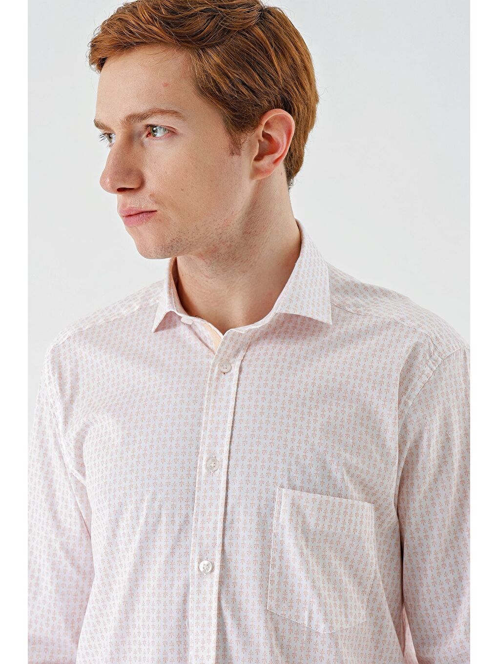 Pembe Somon Uzun Kollu Baskılı  İtalyan Yaka Cepli  Pamuklu Elastanlı  Comfort Fit Gömlek 1004240160-5