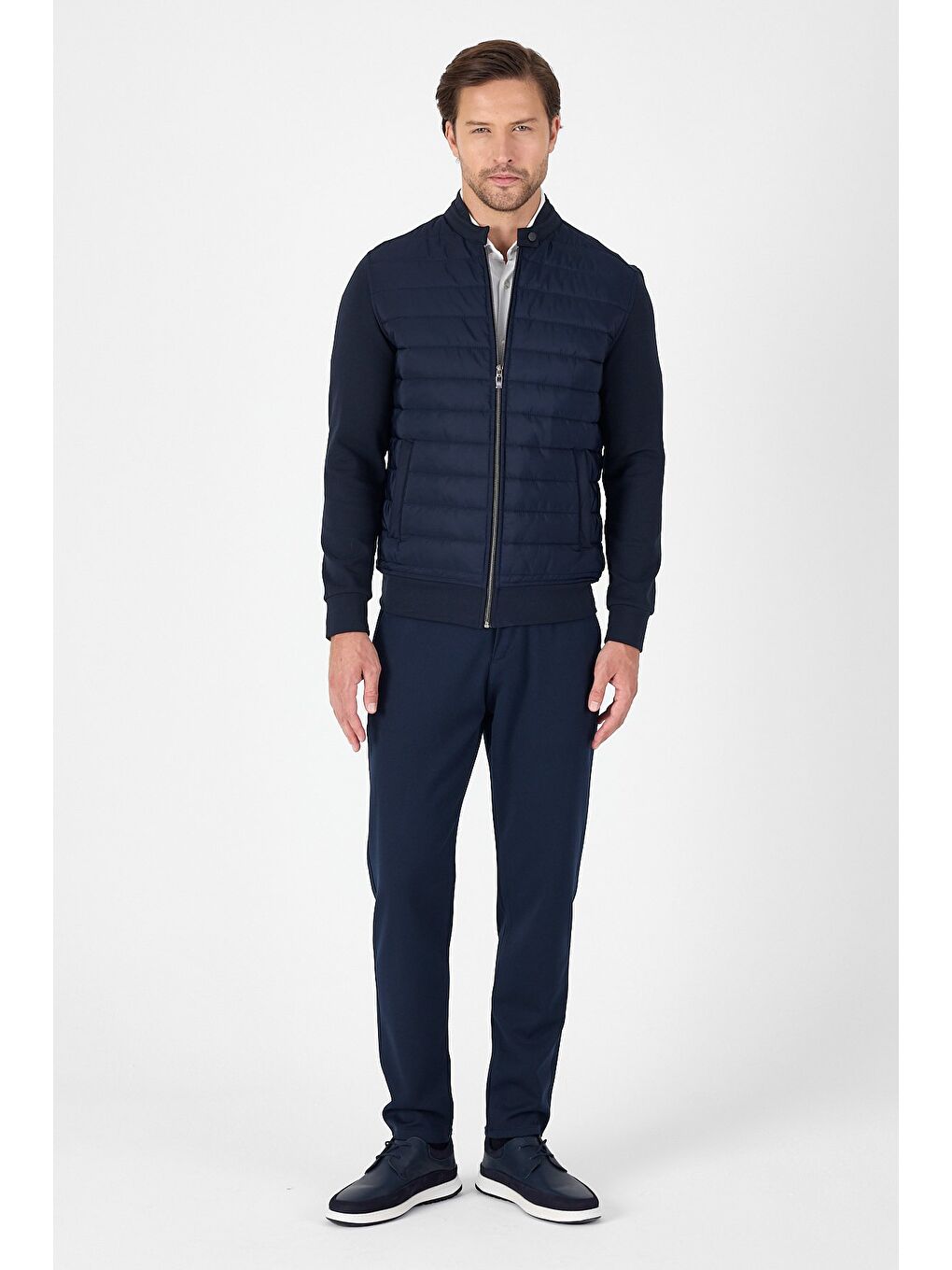 Lacivert Düz Suprem Dik Yaka Astarsız Slim Fit Mont 1007250114-3