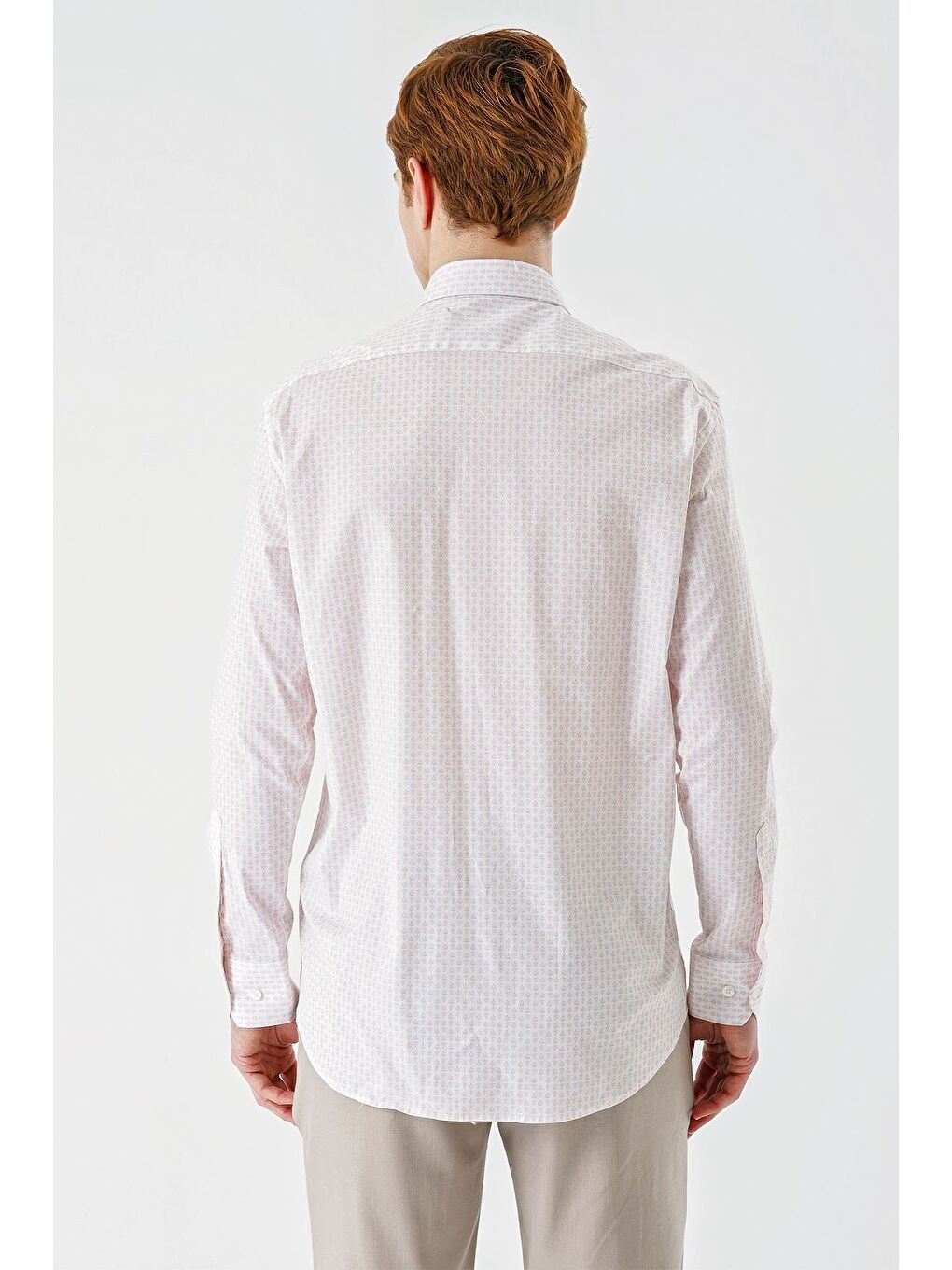 Pembe Somon Uzun Kollu Baskılı  İtalyan Yaka Cepli  Pamuklu Elastanlı  Comfort Fit Gömlek 1004240160-6