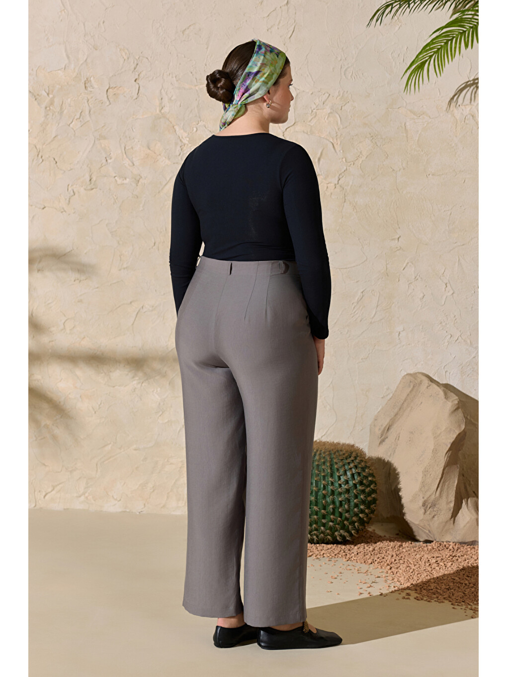 Gri Geniş Paça Pantolon-5
