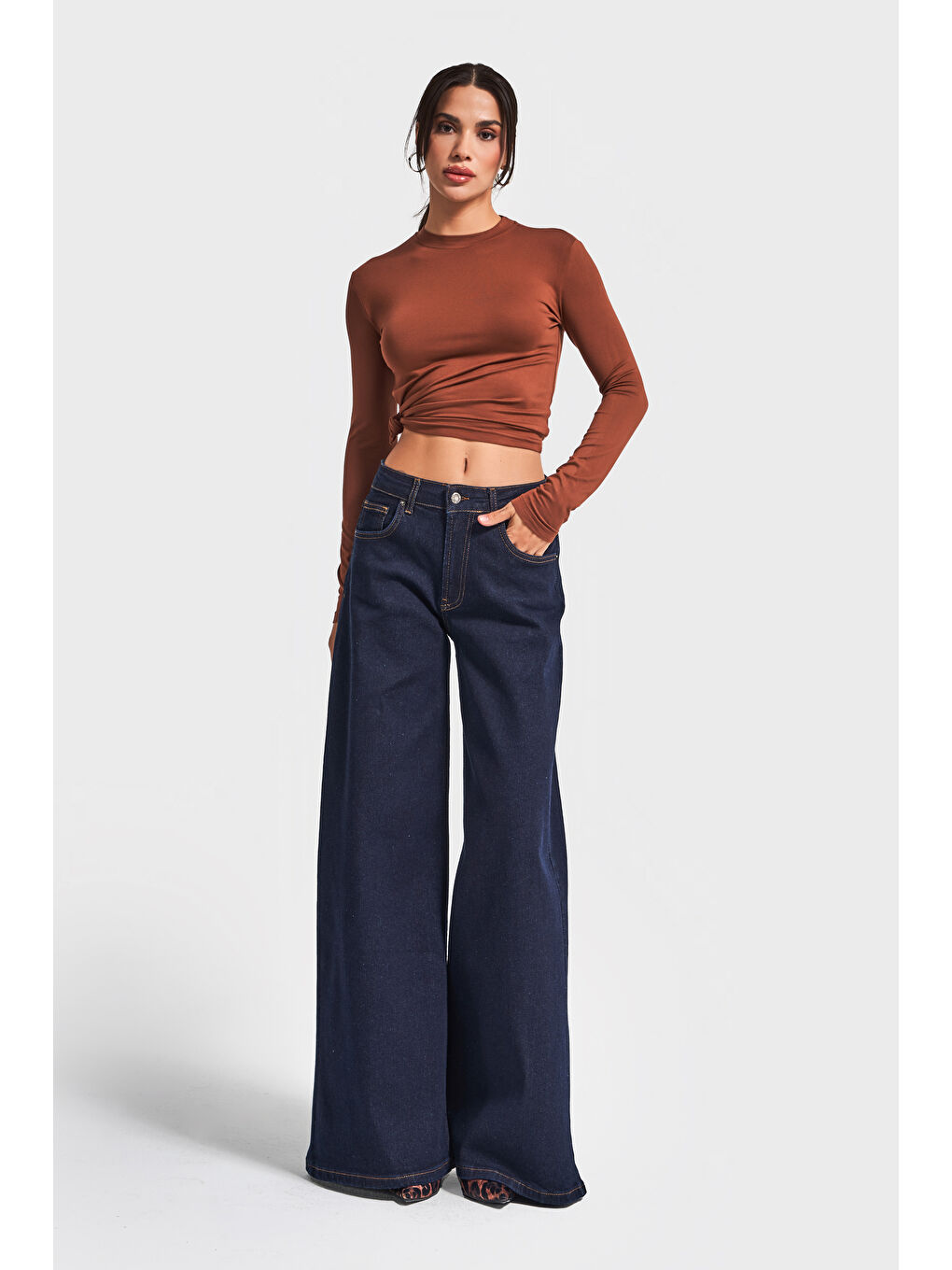 Kadın İndigo Renk 7w5-50 Süper Palazzo Fit Esnek Elastan Kumaş Denim Jean-2