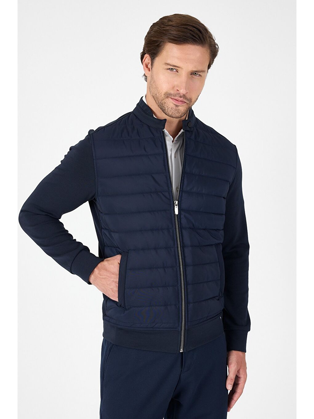 Lacivert Düz Suprem Dik Yaka Astarsız Slim Fit Mont 1007250114-4