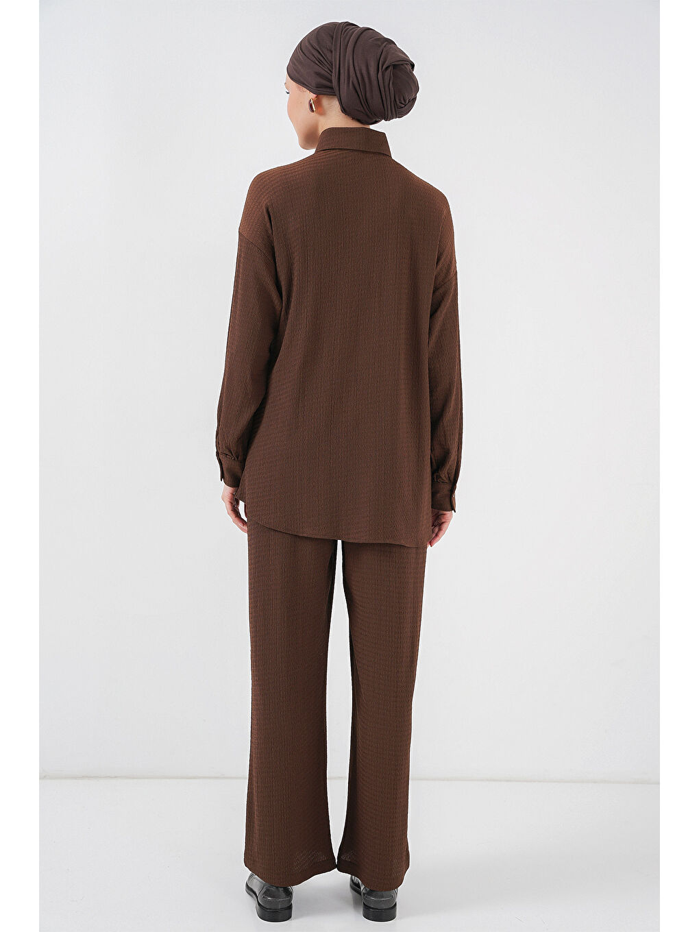 Kadın Örme Tesettür Alt Üst Takım 6711 - Kahverengi-5