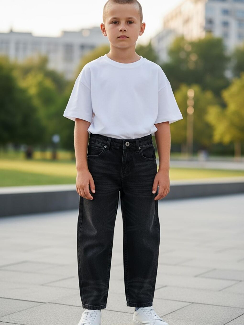 Siyah Erkek Çocuk Boyfriend Mom Fit Standart Paça Jean Pantolon-1