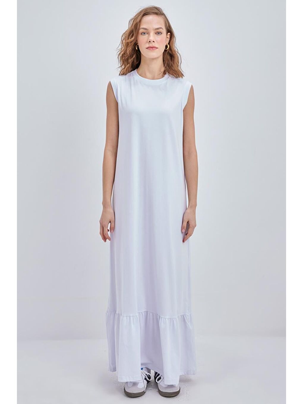 Beyaz-Pamuklu Fırfırlı İçlik Elbise-1