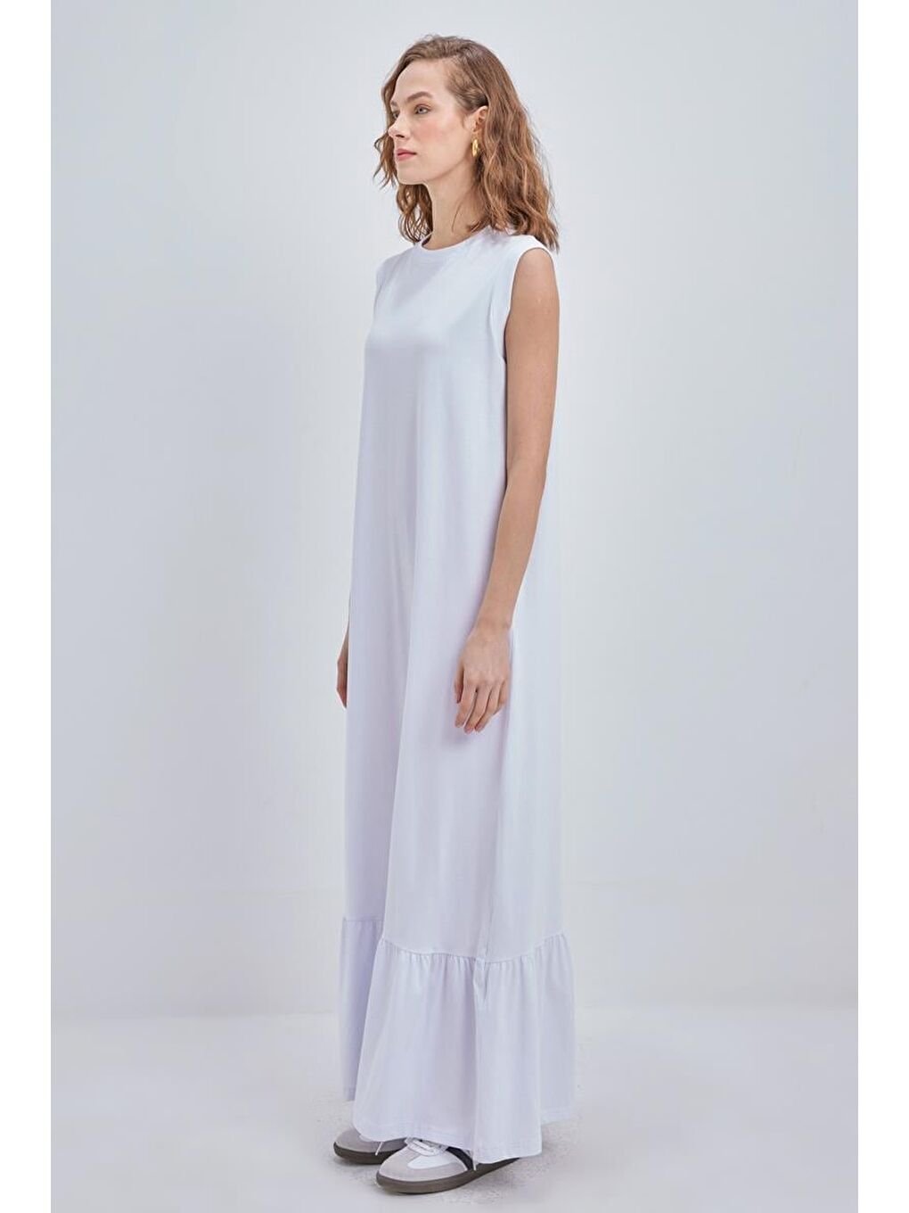 Beyaz-Pamuklu Fırfırlı İçlik Elbise-2