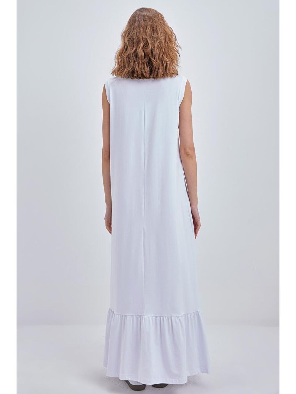 Beyaz-Pamuklu Fırfırlı İçlik Elbise-3