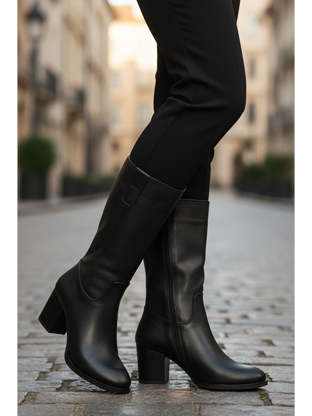 Siyah Hakiki Deri Fermuarlı Polarlı Kadın Çizme 86620-1 Z-2