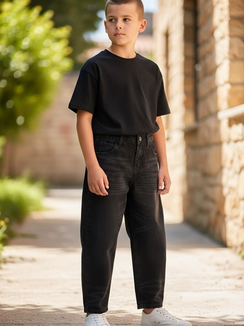 Siyah Erkek Çocuk Boyfriend Mom Fit Standart Paça Jean Pantolon-4