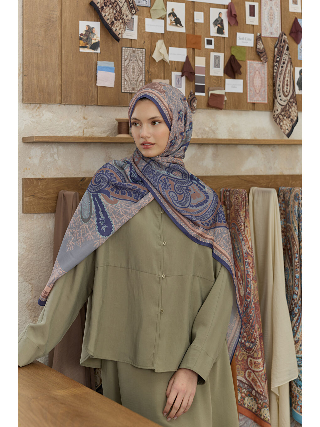 Lila Cupra Prive Desenli Şal Blossom Lavanta-3