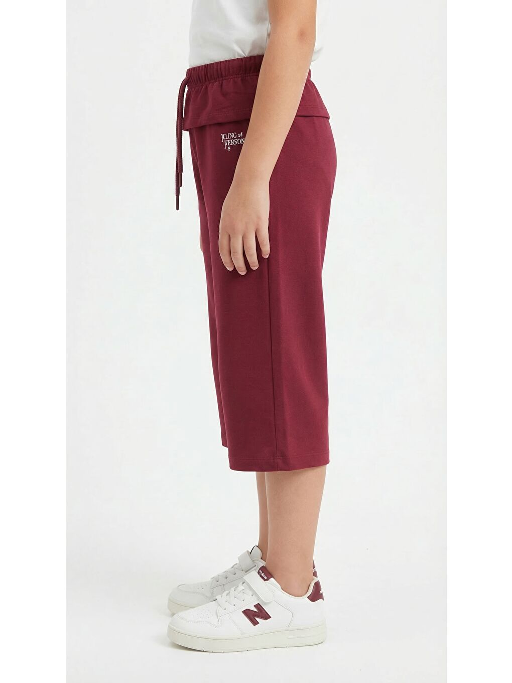 Bordo Kız Çocuk Beli Lastikli Bağlamalı Düz Paça Baskılı Kapri 25002-1