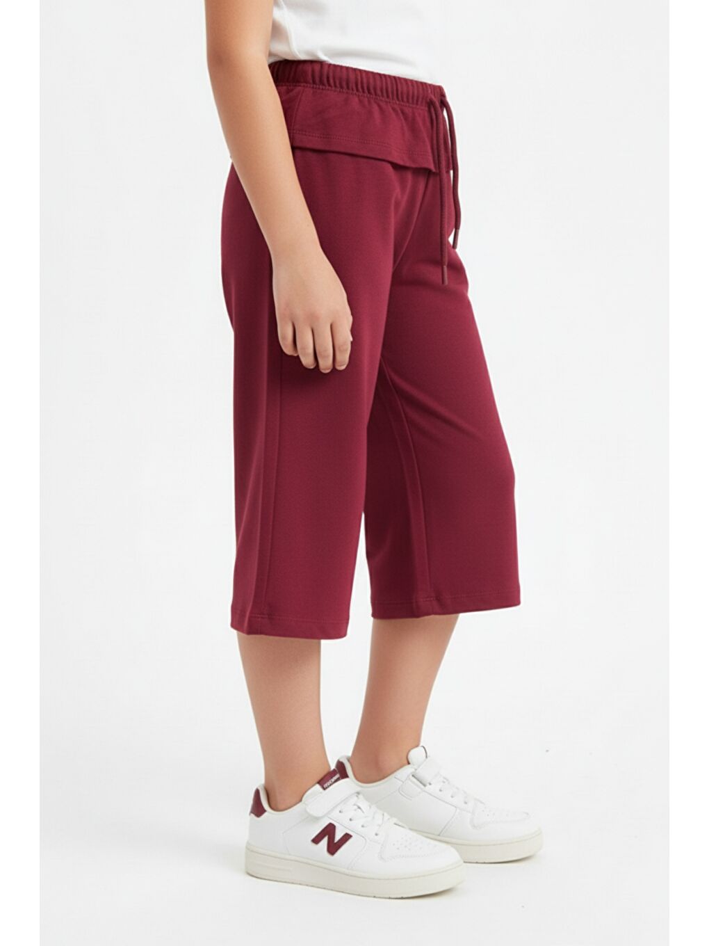 Bordo Kız Çocuk Beli Lastikli Bağlamalı Düz Paça Baskılı Kapri 25002-2