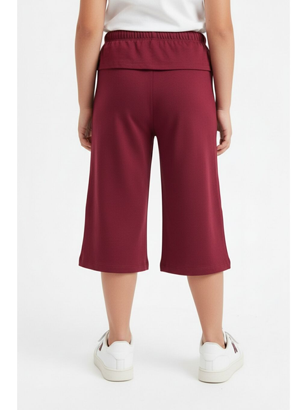 Bordo Kız Çocuk Beli Lastikli Bağlamalı Düz Paça Baskılı Kapri 25002-3