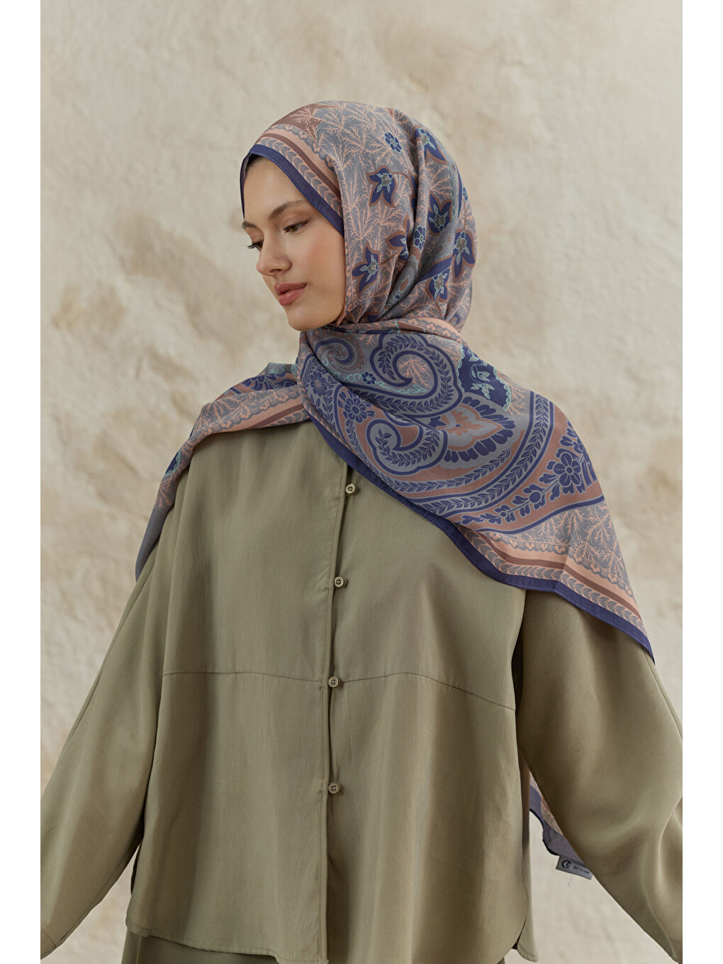 Lila Cupra Prive Desenli Şal Blossom Lavanta-4