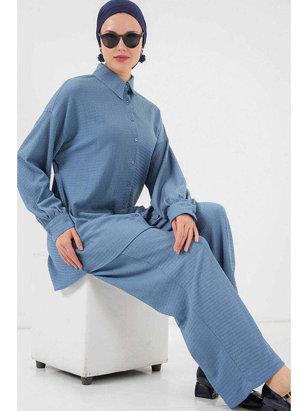 Kadın Örme Tesettür Alt Üst Takım 6711 - İndigo