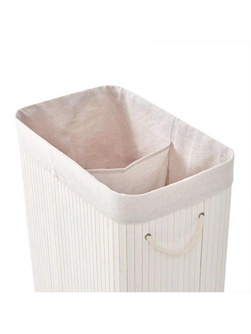 Bambu Çift Hazneli Çamaşır Sepeti - Beyaz-2