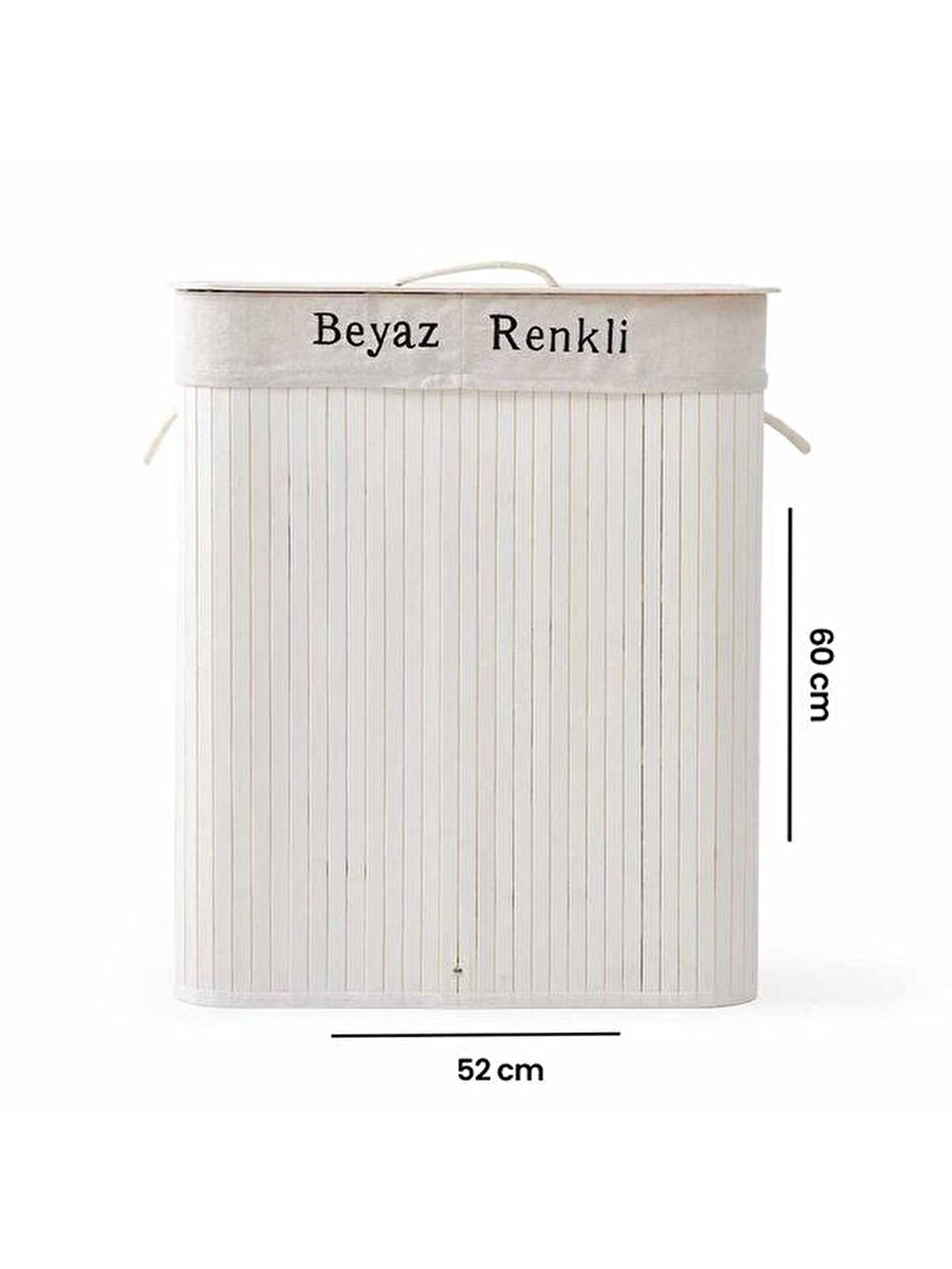 Bambu Çift Hazneli Çamaşır Sepeti - Beyaz-3