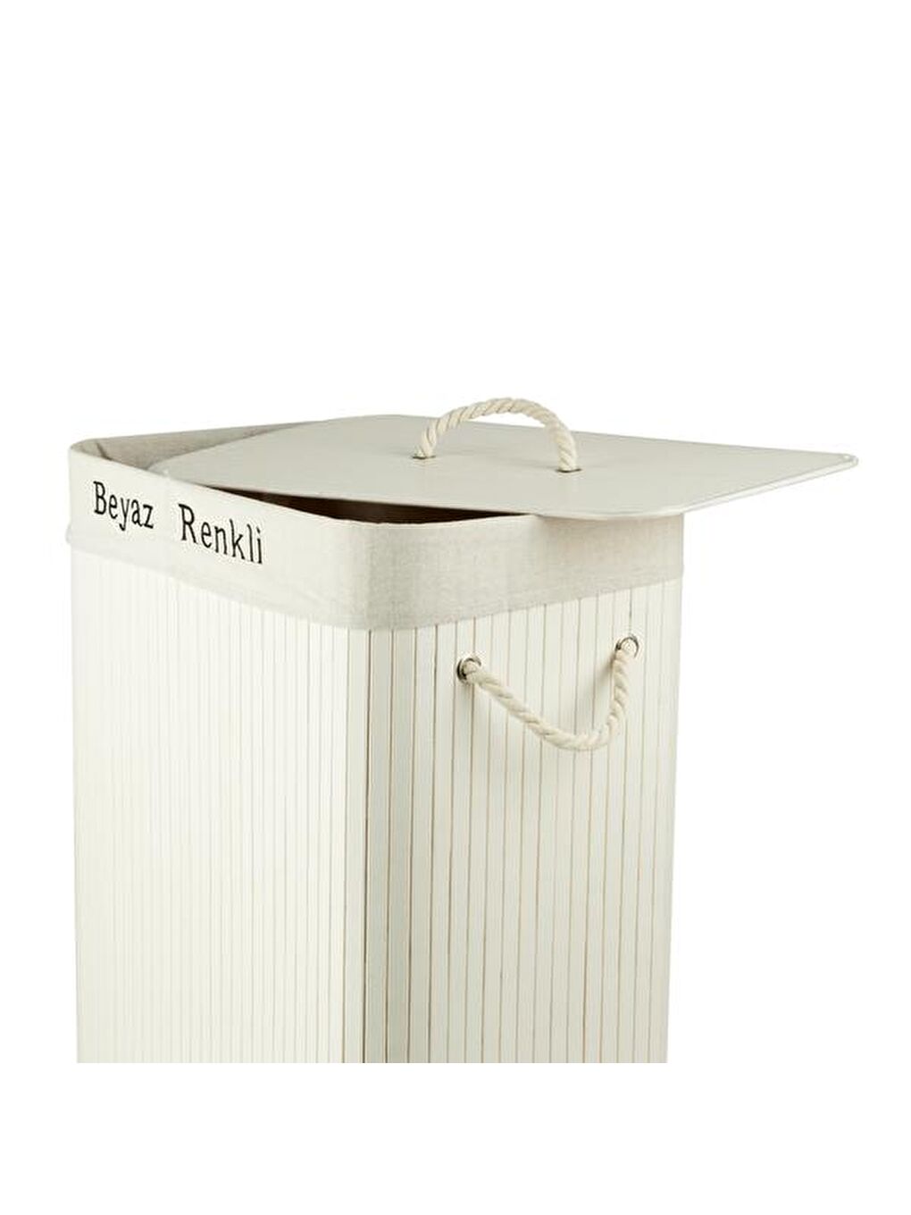 Bambu Çift Hazneli Çamaşır Sepeti - Beyaz-4