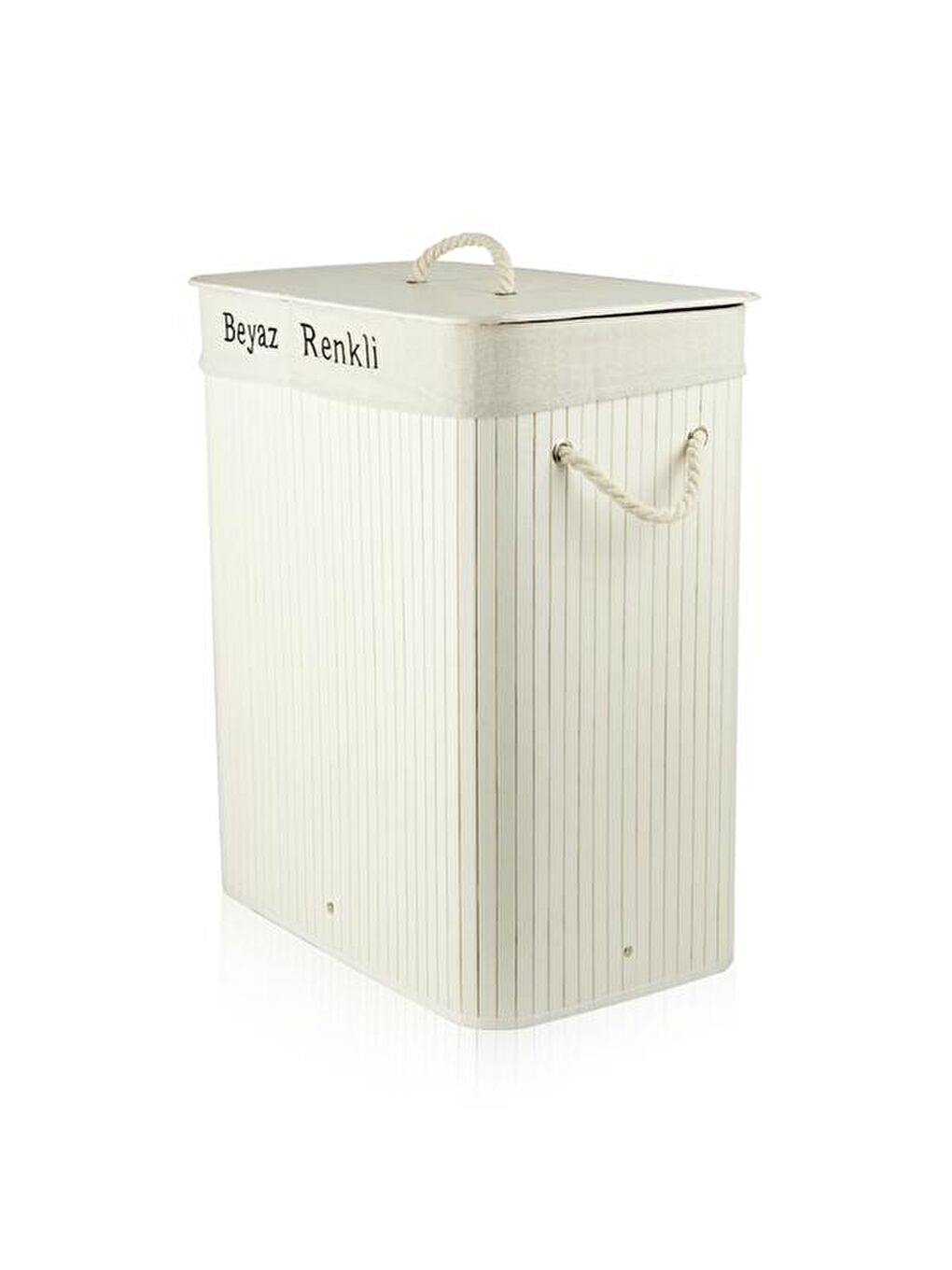 Bambu Çift Hazneli Çamaşır Sepeti - Beyaz-5