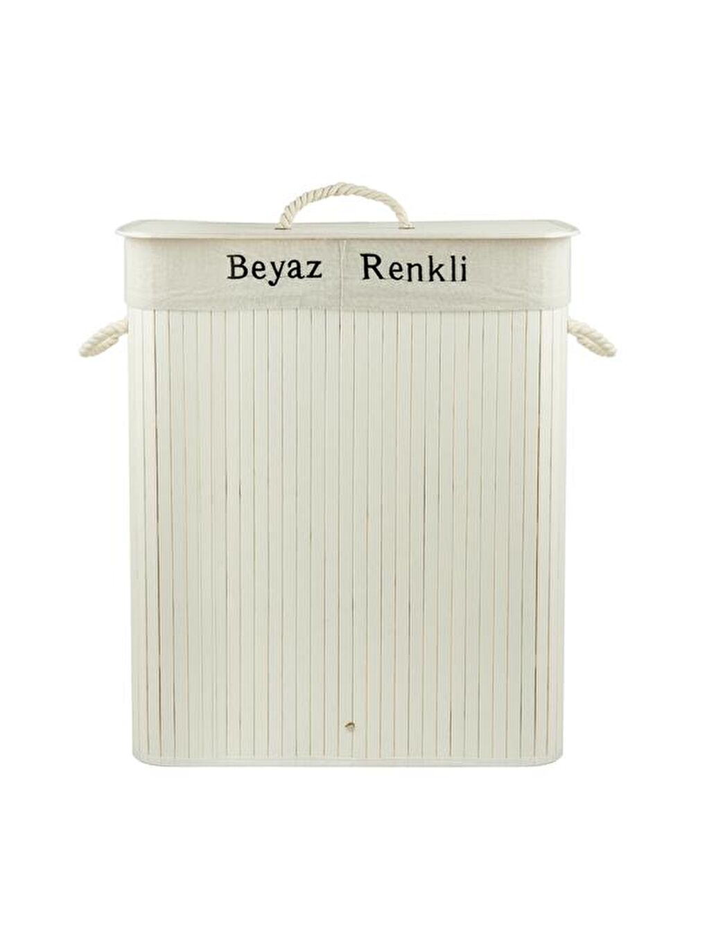 Bambu Çift Hazneli Çamaşır Sepeti - Beyaz-6