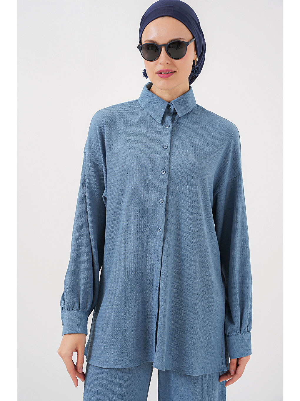 Kadın Örme Tesettür Alt Üst Takım 6711 - İndigo-1