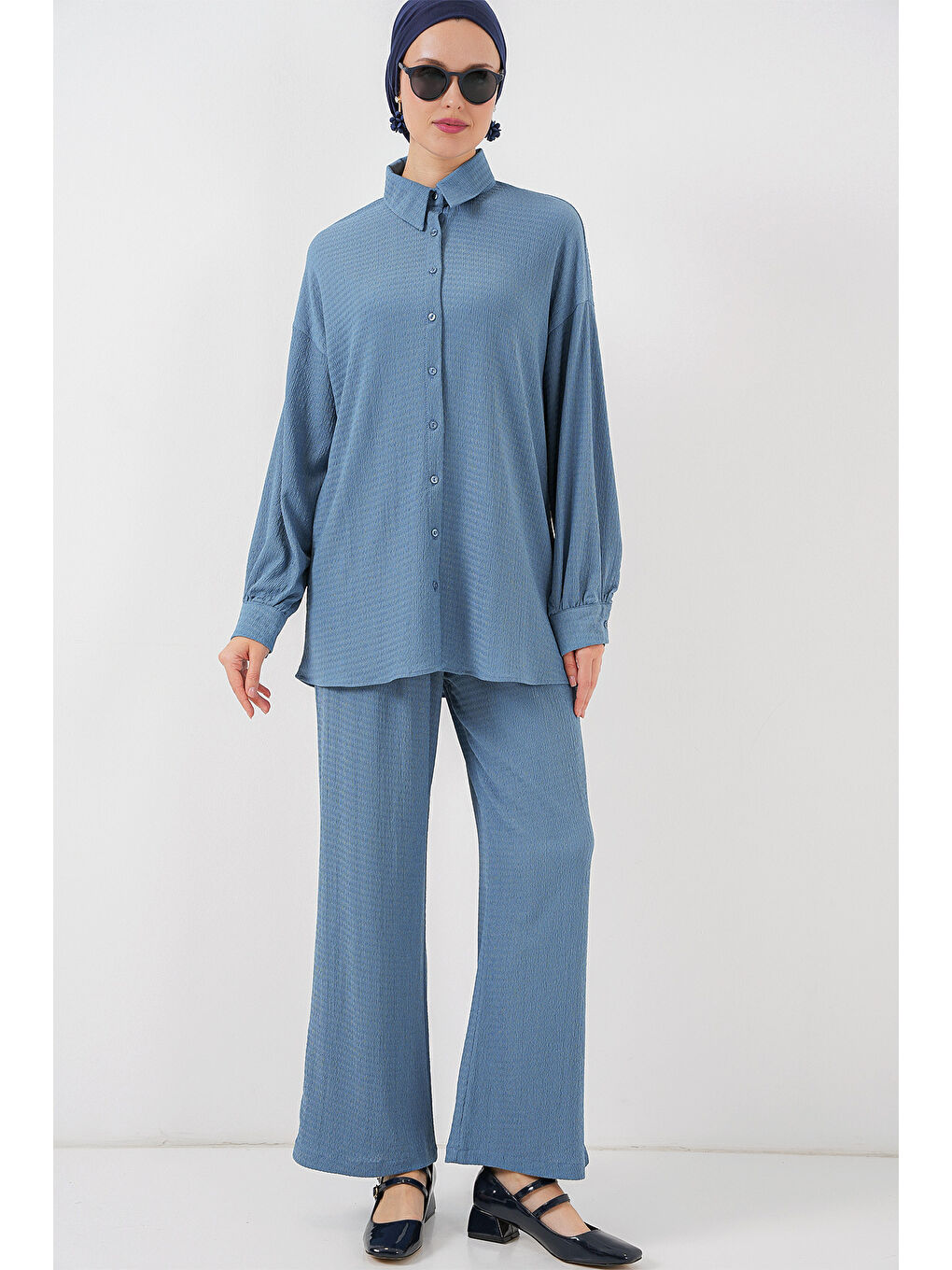 Kadın Örme Tesettür Alt Üst Takım 6711 - İndigo-2