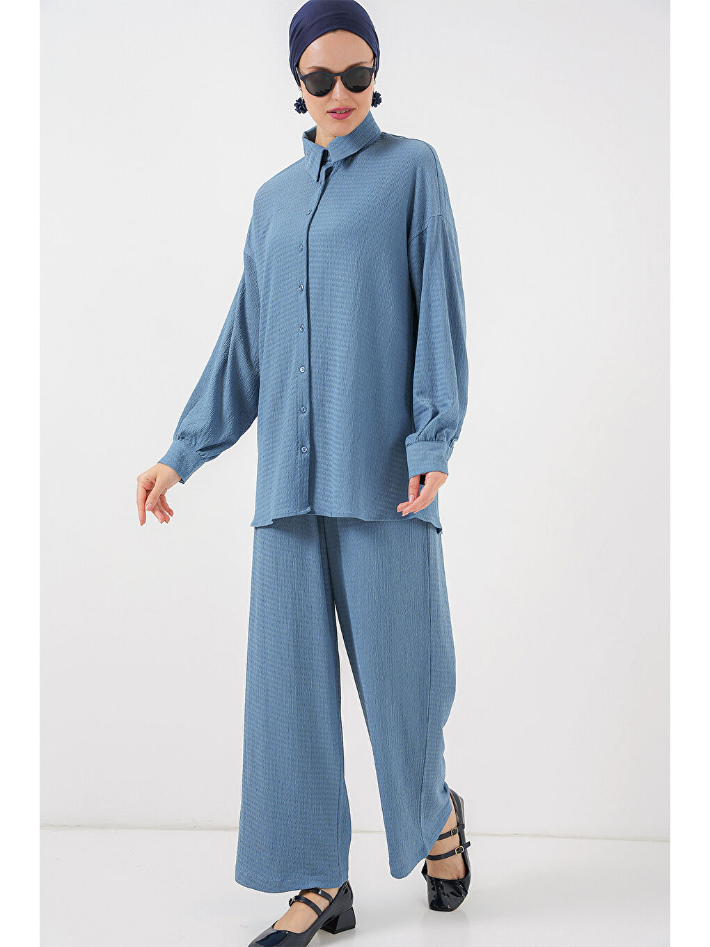 Kadın Örme Tesettür Alt Üst Takım 6711 - İndigo-3