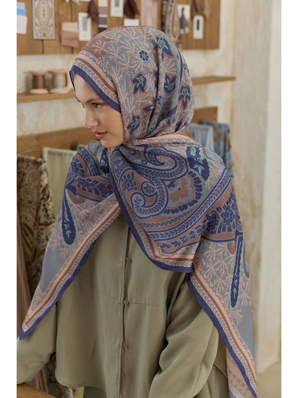 Lila Cupra Prive Desenli Şal Blossom Lavanta-5