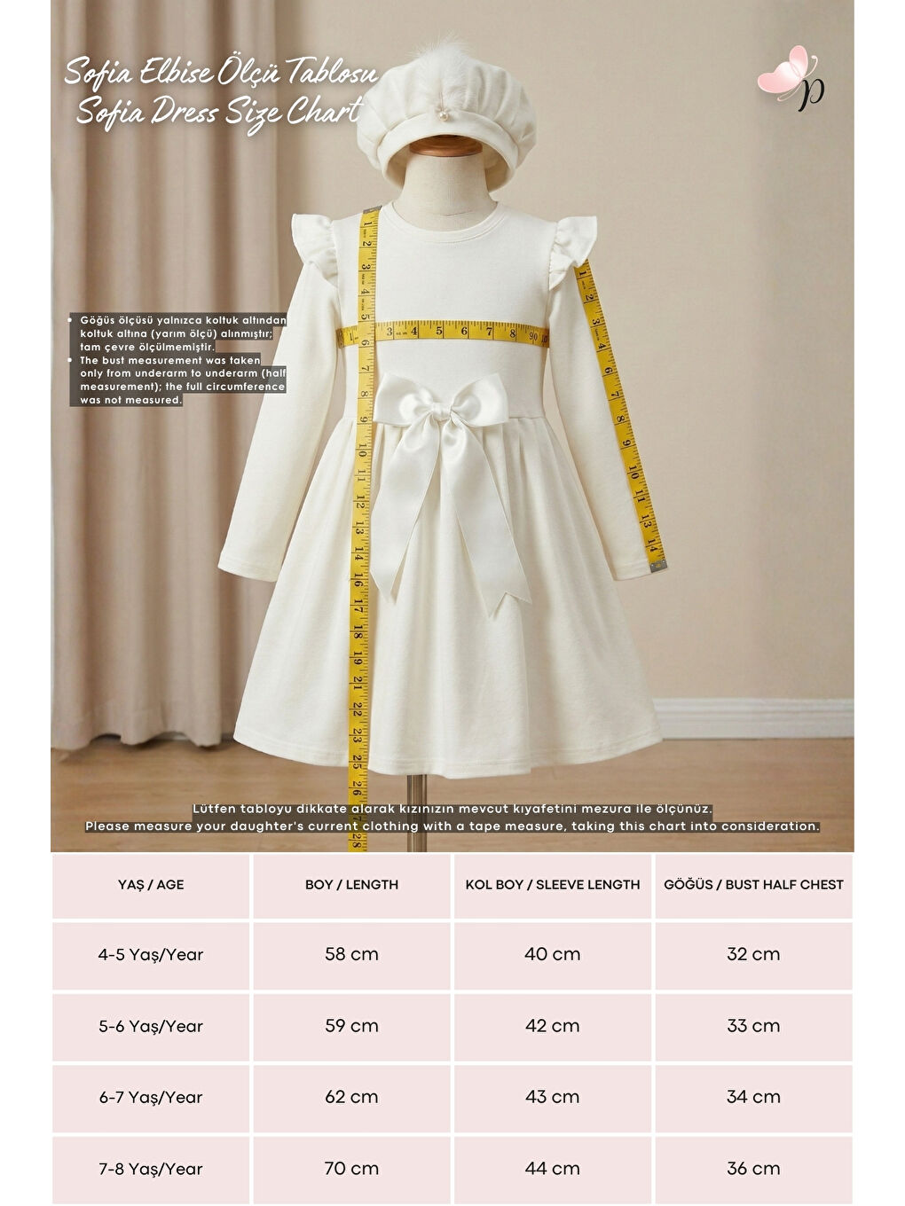 Ekru Kız Çocuk Pamuklu Fiyonk Detaylı Elbise-3