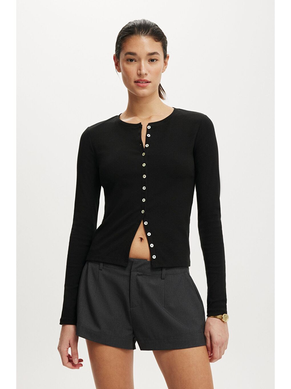 Siyah Slim Fit Düğmeli Kadın Hırka Mg2580