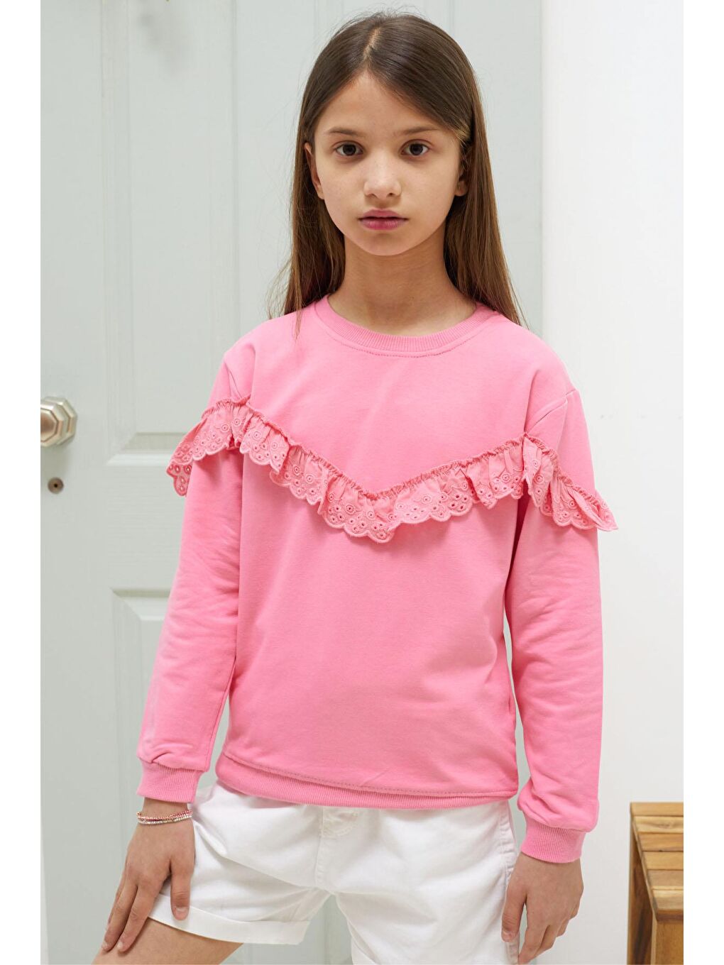 Pembe Life Kids Club Pembe Dantel Detaylı Bisiklet Yaka Kız Çocuk Sweatshirt 18545 - 4