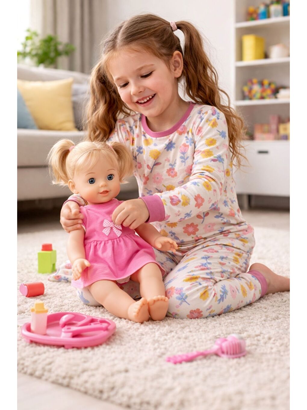 Ekru Kız Çocuk Flower Desenli 8 - 13 Yaş Pijama Takımı