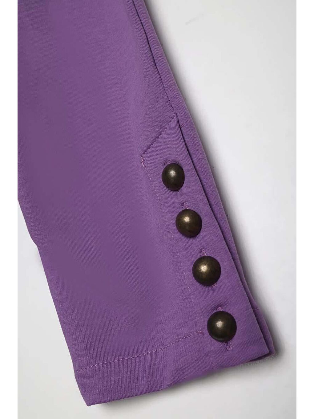 Mor-Pamuklu Kolları Düğmeli Penye Elbise-4